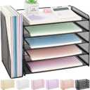 OPNICE 5-Tier Paper Organizer with Magazine Holder, Desk Organizers and Accessories, Office Desk Accessories & Workspace Organizers, Desktop File Organizer for Office Supplies Storage, Black (15.5" x 9" x 10.3")