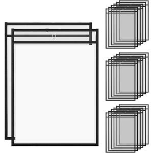 20 Pack Black Job Ticket Holders, 10" Wide x 13.5" Tall - Clear Plastic Shop Ticket Holder - Easy to Use, Reusable & Easy Erase Plastic Invoice Holders, Water-Resistant & Durable