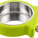 Crate Dog Bowl Removable Stainless Steel Water Food Feeder Bowls Cage Coop Cup for Cat Puppy Bird Pets (Small, Green with Corrugated Clip)