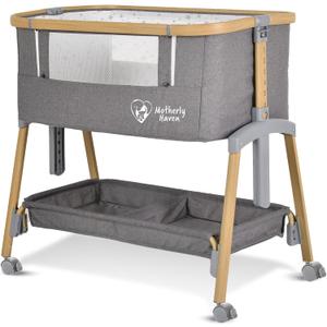 Motherly Haven Baby Bassinet Bedside Sleeper 53"L x 29"W x 63"H, Light Grey, Crib