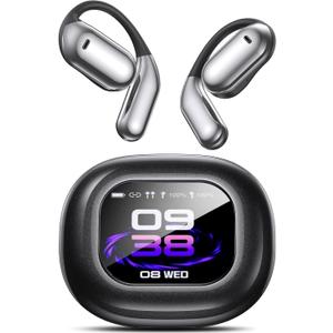 Open Ear Bluetooth 5.4 Earbuds -Bone Conduction Headphones 2025 New Intelligent Touch Screen Ultra Comfy Over The Ear Bluetooth Earbuds with Earhooks IPX7 Waterproof for Exercise