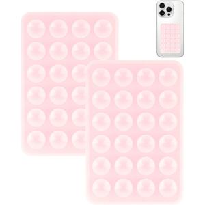 2 x 2 Pack Silicone Suction Phone Case Mount, Silicon Adhesive Smartphones Stand Sticky, Non Slip Suction Cup, Hands-Free Phone Accessories Holder for Selfies and Videos Light Pink