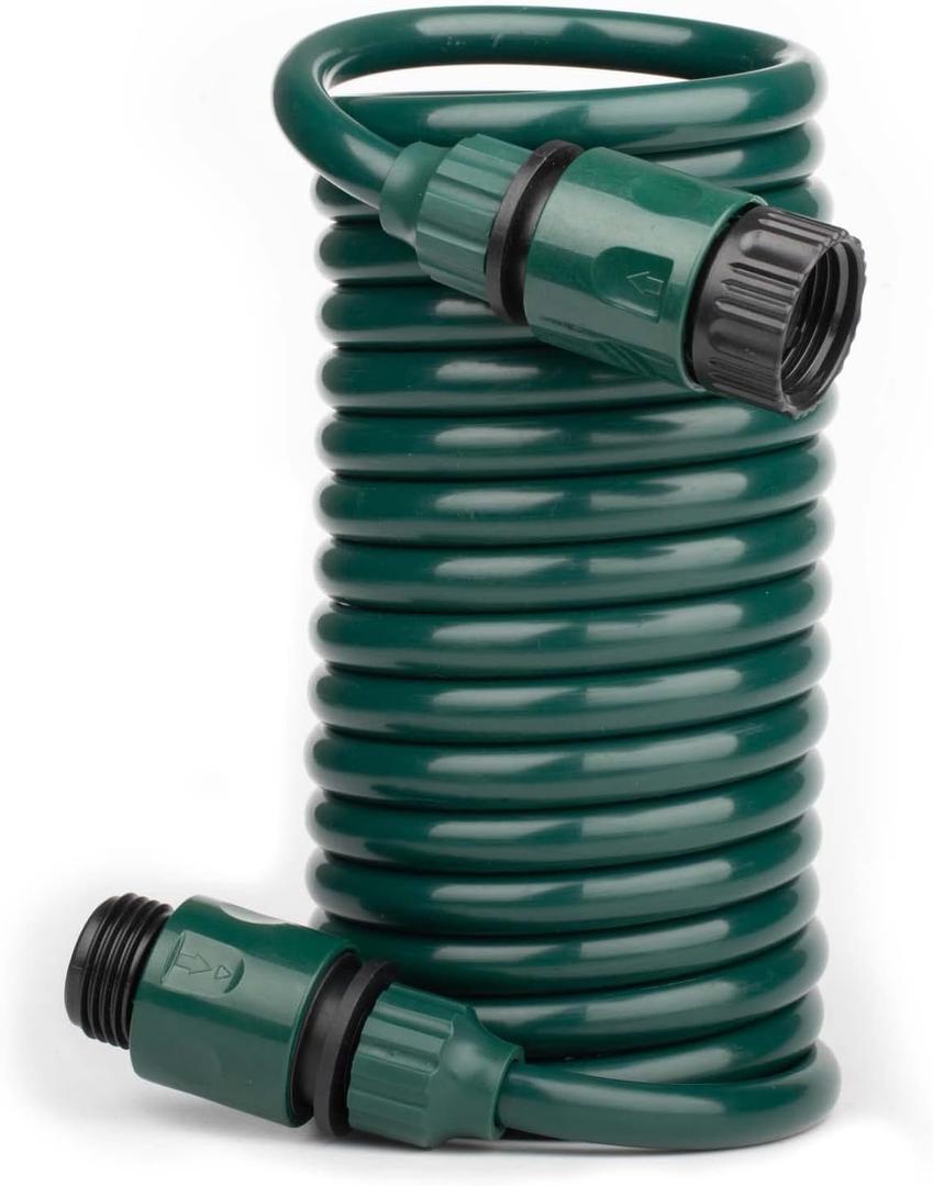 EVA Recoil Garden Hose for Outdoor: 15FT Retractable Water Hoses with Nipple QD Fittings - Lightweight and Corrosion Resistant for Yard Boat (Green)