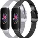 FitTurn 2PACK Slim Band Compatible with Fitbit inspire 3 SmartWatch, Mesh Stainless Steel Adjustable Watchband Wristbands Bracelet Watch Band for Fitbit inspire 3 Health & Fitness Tracker (Black,Silver)