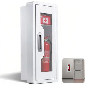 Steel Fire Extinguisher Cabinet, Magnetic Door with Acrylic Window Holds 2.5/5/10 LB Extinguisher & First Aid Kit, Semi-Recessed & Wall Mount Cabinet for Indoor/Outdoor (1PCS, White) (1, White), 9.92" W x 23.07" H x 6.61" D