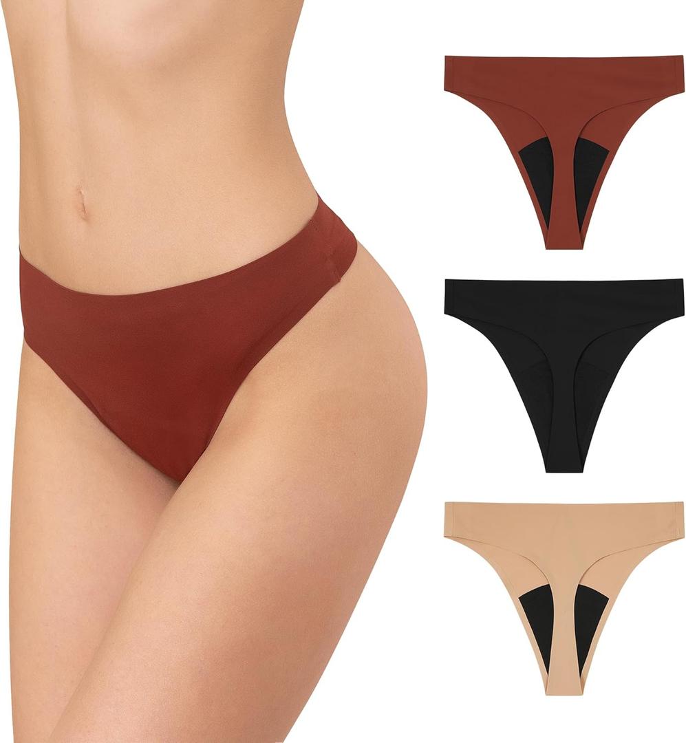 INNERSY Period Thongs Underwear for Women Seamless Thongs No Show Sexy Panties 3-Pack (Large)