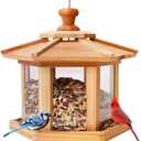 Solution4Patio Bird Feeder for Outdoors - USA Cedar Hexagon Gazebo Bird Feeders with Vented Mesh Tray, Easy-Clean & Fill Design 9.6" Dia. X 8.7" H 3.2-lb Capacity