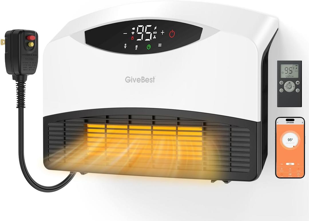 GiveBest Electric Wall Heater, 1500W Smart Wall Heater for Bathroom, Wall Mounted Heaters with Thermostat, Remote Control, 12H Timers, Compatible with Alexa, with ALCI Plug (White)
