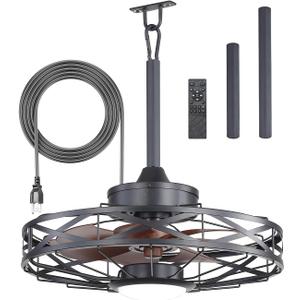 20" Gazebo Fans Outdoor Hanging, Caged Ceiling Fan with Light and Remote | Waterproof, Plug in, 15W Dimmable LED Light, Quiet DC Motor, Reversible Airflow for Outside Patio Pergola Porch, Medium