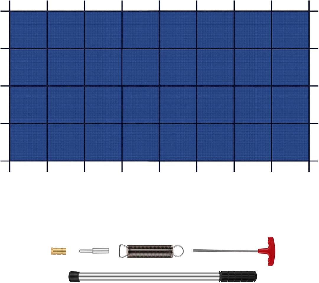 Inground Pool Safety Covers, Fits 16x32ft Rectangular Winter Pool Cover for Swimming Pools, High Strength Mesh PP with Triple Stitching, Included Installation Tools (Blue, Fits 16x32ft Pools)