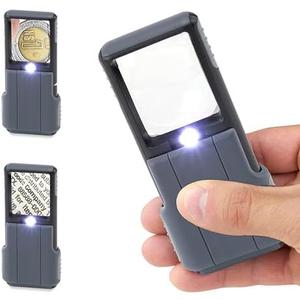 Carson MiniBrite LED Lighted Slide-Out Aspheric Magnifier with Protective Sleeve (PO-55), 5X, Gray