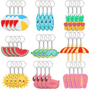 Yinkin 36 Pcs Summer Party Keychains Beach Flamingo Pineapple Turtle Surfboard Keychain for Summer Pool Theme Favor Luau Tropical Hawaiian Sea Party Supplies, 9 Styles(Pool Style)