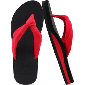 KuaiLu Flip Flops for Women with Arch Support Yoga Mat Comfortable Summer Beach Walking Thong Cushion Sandals Slip On Indoor Outdoor (5, Red Black)