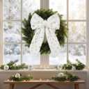 Janinka 6 Pcs Large White Christmas Bow Ornaments with Gold Snowflake Decor 13.4x9.1 Inch Big Plush Faux Fur Bow Decorations Furry Xmas Tree Topper for Wreath Door Window Fireplace Staircase Decor