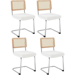 Velvet Chair Seat Covers for Mid Century Modern Dining Chairs, Armless Accent Chairs Seat Slipcovers Pack of 4 (Off White)