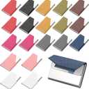 PATIKIL PU Leather Business Card Holder, 20Pcs Stainless Steel Name Card Case with Magnetic Wallet Pocket Carrier for ID Card Men Women, Multicolor