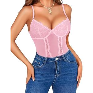 Avidlove Women Lingerie Corset Lingerie Sets for Women Sexy Outfit Teddy Pink Cute Lingerie Lace Floral Lingerie, Size S