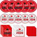 Oigco Graduation Red Party Supplies Kit Dinner Plates Dessert Plates and Napkins for Congrats Grad Party Decorations, Serves 50