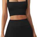 2 Piece Tennis Dresses for Women Mini Skirt Set Athletic Dress Square Neck Top Built in Bra Workout Skort with Pockets Medium