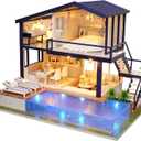 CUTEROOM Miniature House Kit, DIY Dollhouse Kit for Adults to Build, Mini House Making Kit with Furnitures, Time Apartment Dollhouse Kit with Swimming Pool Gifts for Women