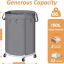 150L Large Capacity Rolling Laundry Basket Hamper with Wheels, Clothes hamper and Removable Bag for Home, Laundry Room, Bedroom, Bathroom, Apartment, Dorm