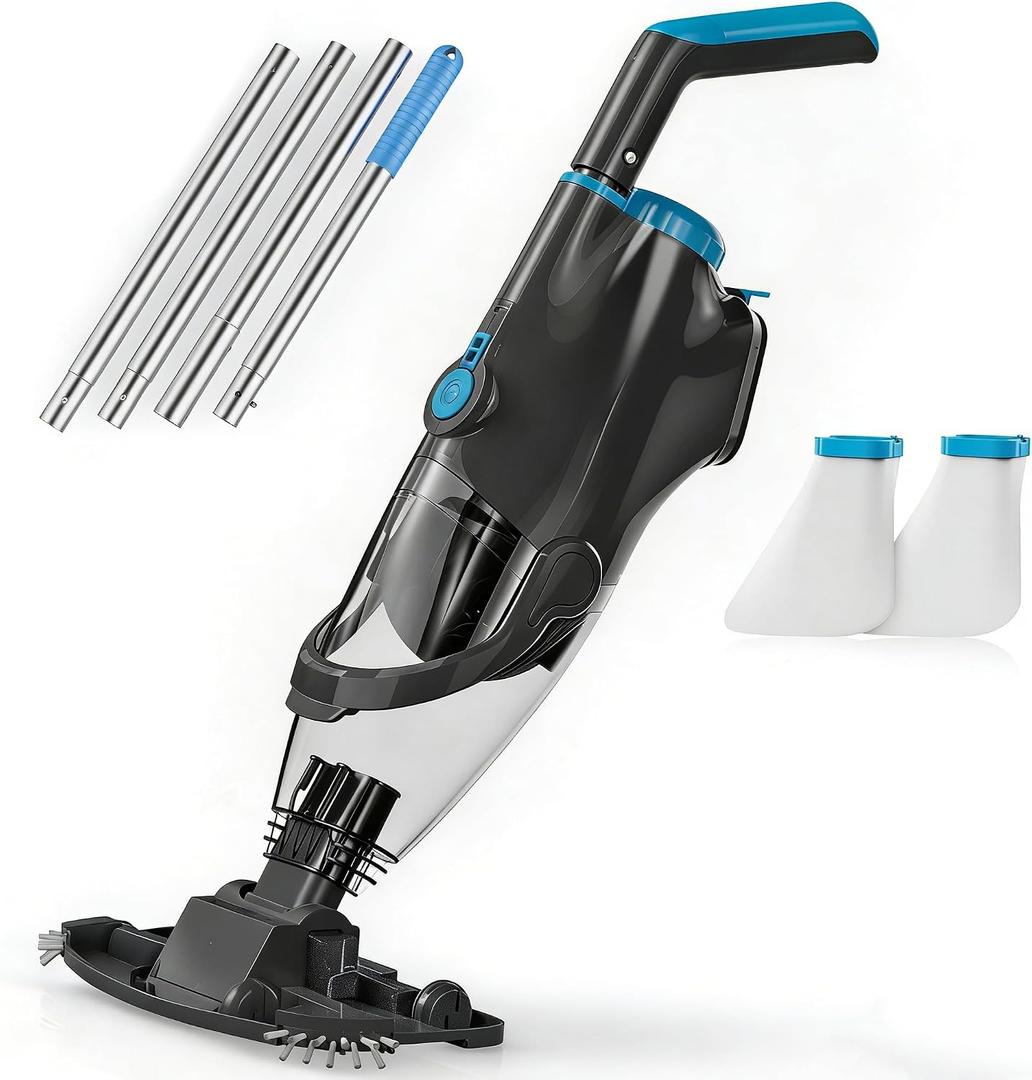 2026 Upgraded Pool Vacuum,Pool Vacuum for Above Ground Pool,Cordless Handheld Pool Vacuum for Inground Pools,Pool Cleaner with 18.5 GPM Suction,Hot Tub Vacuum With Aluminum Pole for Sand&Debris