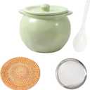 Ceramic Bacon Grease Container with Strainer,23oz Oil Strainer Grease Can Oil Storage Container,Oil Storage Container for Kitchen (Green)