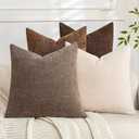Set of 4 Soft Textured Throw Pillow Covers 18x18 Inch Cozy Decorative Farmhouse Cushion Cover Square Accent Pillow Cases for Bed Couch Sofa Living Room, Beige Taupe Brown