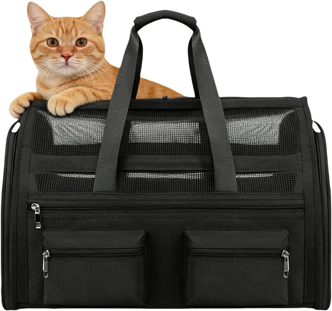 Cat Carrier, Small Dog Carrier for Small Medium Pets Up to 15 Lbs, Pet Carrier Airline Approved, Soft-Sided Puppy Travel Bag with Safety Zippers, Chihuahua Carry Case, Kitty Cloth Cage