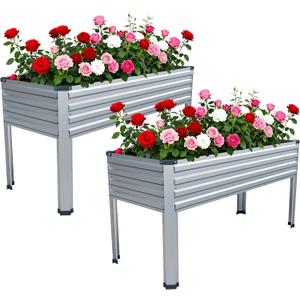 Vengarus Galvanized Raised Garden Bed Outdoor with Legs, 481830in Metal Elevated Raised Planter Box for Backyard, Patio, Balcony, 300lb Capacity, Silver (2PCS), Sliver