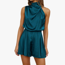 Women Mock Neck Satin Dresses Tie Waist Cocktail Dress Elegant Sleeveless Summer Dresses Above Knee Length, XL