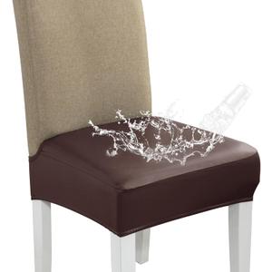 CALBODE Waterproof PU Leather Seat Covers, Set of 6, Coffee | Stretch Chair Slipcovers, Soft Removable Washable, For Dining Chairs, Kitchen Seat Protectors