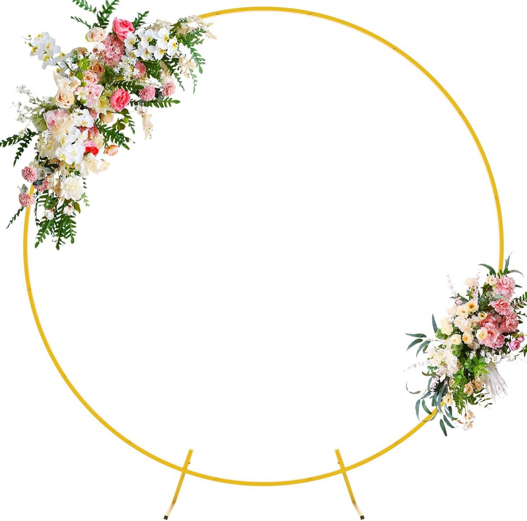 Wokceer Round Backdrop Stand 6.6FT Circle Balloon Arch Frame Circle Backdrop Stand Gold Round Arch for Wedding Birthday Party Bridal Shower Anniversary Event Ceremony Decoration