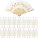 Tatuo 100 Pcs Wedding Party Favors Silk Foldable Hand Fans with Organza Bag Bridesmaid Gift Thanks for Celebrating with Us Hand Fan for Wedding Party Bridal Gift Dancing Props(White)