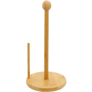 Rustic Bamboo Paper Towel Holder, Standing Paper Towel Organizer Roll Dispenser Paper Hanger Rack for Kitchen Countertop & Dining Table (Upgrade-Round)