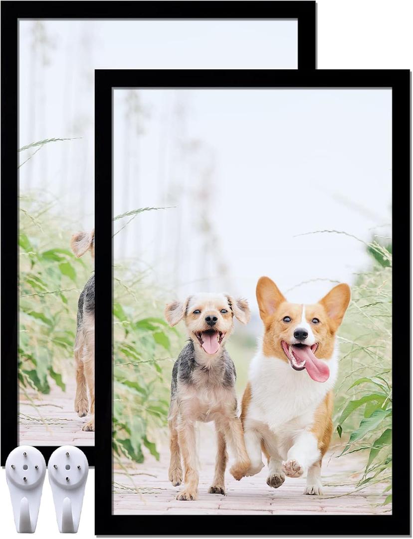 12x18 Picture Frame Set of 2, Black Photo Frames High Transparent Wall Gallery Desktop Horizontal Vertical for Canvas Collage Photo Poster Certificate 12 x 18 inches