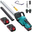 20'' Hedge Trimmer Cordless with Battery, 3000RPM Electric Handheld Bush Clipper with 2pcs 2000mAh Rechargeable Batteries, 180° Rotatable Head, 2/3'' Blade Gap Blue