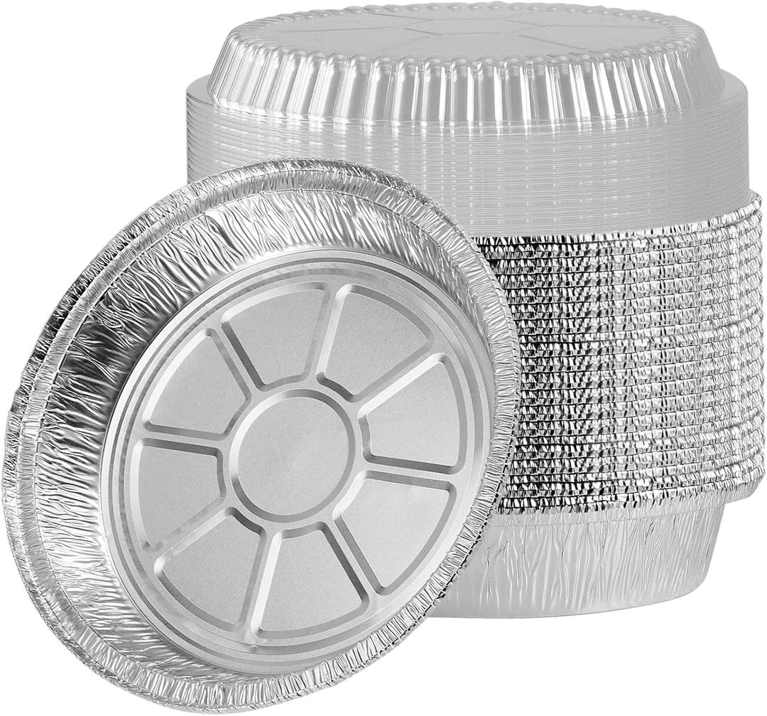 JAPCHET 40 Pack 8 Inch Round Aluminum Foil Pans with Plastic Dome Lids, Disposable Aluminum Foil Tin Pie Pans Round Foil Cake Pan for Roasting, Baking, Meal Prep, Reheating, 1000ml