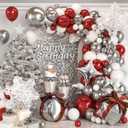 Red Snowflake Balloon Garland Arch kit, Large Snowflake Gift Box Star Foil Balloons Silver Red White Latex Balloon for Winter Wonderland Baby Shower Wedding Winter Theme Birthday Party Decoration