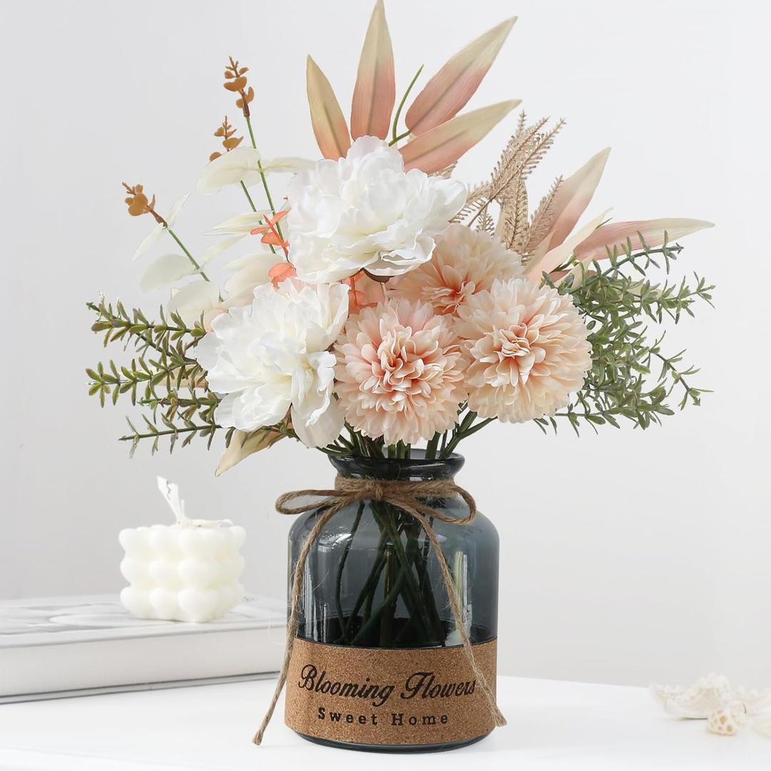 Leftover Faux Flowers in Vase,Artificial Flowers,Table Centerpieces for Dining Room,Flower Centerpieces for Tables,Fake Flowers with Vase,Kitchen,Coffee Table Decor (Light Pink)