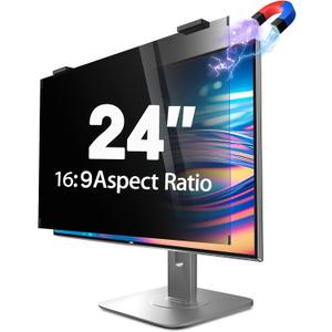 Magnetic Computer Privacy Screen 24 inch, Hanging Privacy Screen for Computer Monitor for 16:9 Frameless Monitor, Eye Protection Anti Glare Anti Blue Light Filter