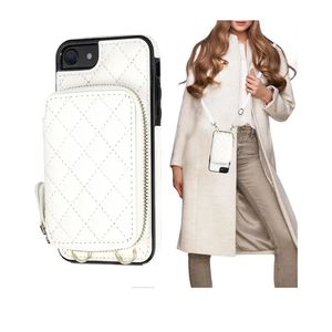 Bocasal Crossbody Wallet Case for iPhone SE 2022/SE 2020/8/7, RFID Blocking PU Leather Zipper Handbag Purse Flip Cover, Kickstand Folio Case with Card Slots Holder Wrist Strap Lanyard 4.7 Inch (White