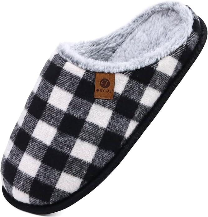 ONCAI Mens Cozy Memory Foam Scuff Slippers Slip On Warm House Shoes Indoor/Outdoor with Best Arch Support Size 44