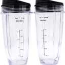 Replacement Blender Cup with Lid (2 Pack) 24 Oz Cups For Ninja Auto iQ BL480 BL482 BL642 BL682 BL450 BN401 BN751 BN801 Foodi SS351 SS151 SS401 Ninja Blender Auto iQ Blade