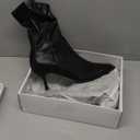 Kitten Heel Ankle Boots for Women Pointed Toe Stacked Stiletto Booties with Side Zipper Mid Calf Short Fashion Dress Boots (8.5, Black Pu)