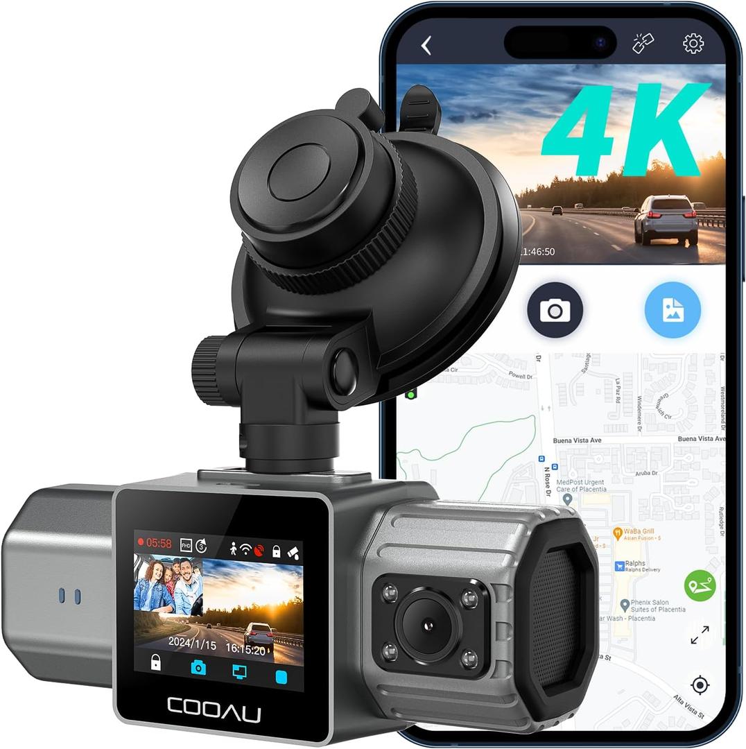 COOAU 4K Dual Dash Cam, Built-in GPS Wi-Fi, 2.5K+1080P Dash Cam Front and Inside with Infrared Night Vision, Dash Camera with Parking Mode, Loop Recording, Support 256GB Max