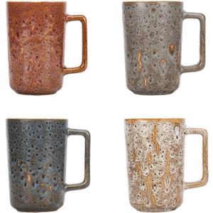 QUTREY Coffee Mugs Set of 4, Large Ceramic Coffee Mugs with Handle, Drinking Mug Cups for Latte, Tea, Cocoa, Milk, Juice, Assorted Rock Magma Patterns, 15oz