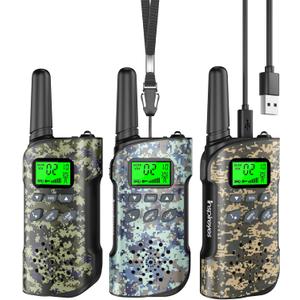 Walkie Talkies for Kids Rechargeable, Easter Basket Essentials Stuffers, Long Range 2 Way Radio, Outdoor Camping Games Toy Birthday Xmas Gift for Boys Age 8-12 3-5, 3 Pack Camo (3 Pack, Camouflage)
