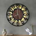 20'' Silent Wall Clock with Adjustable Night Light, Glow in The Dark Decorative Wall Clock Battery Operated, Rustic Modern Metal & Wood Clocks for Living Room Decor, Arabic Numerals