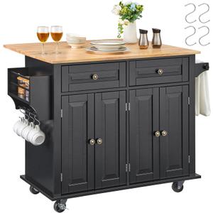 VEVOR Kitchen Island Cart, 35" Wood Top Mobile Carts with Storage Cabinet, Rolling Table with Drop Leaf, Spice Rack, Towel Bar, Adjustable Shelf, Drawer, and Hooks, Portable Islands on Wheels, Black VEVOR Kitchen Island Cart, 35" Wood Top Mobile Carts with Storage Cabinet, Rolling Table with Drop Leaf, Spice Rack, Towel Bar, Adjustable Shelf, Drawer, and Hooks, Portable Islands on Wheels, Black